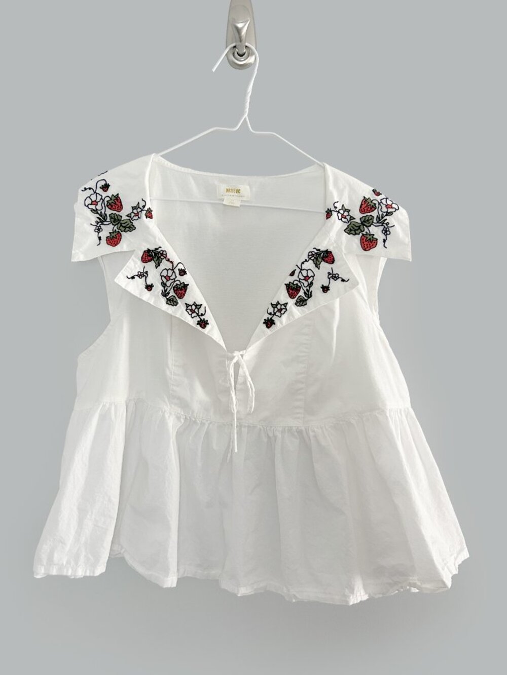 Maeve Anthropologie Strawberry Floral Embroidered Babydoll Peplum Top White 1X - Picture 3 of 9